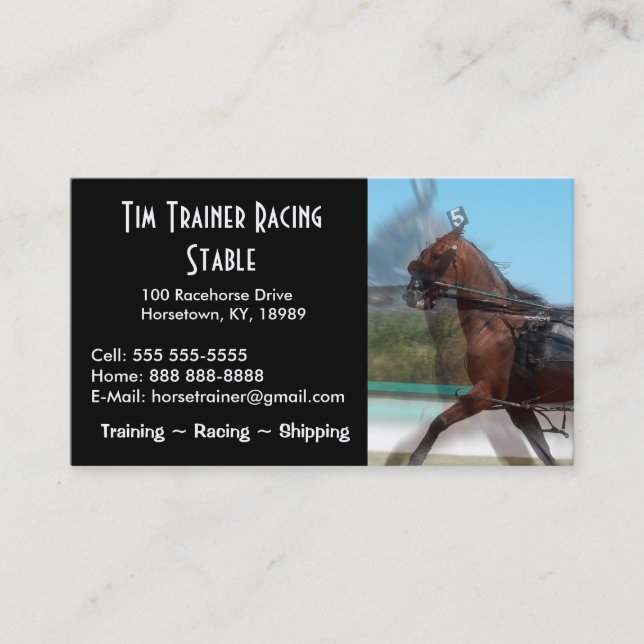 Harness Racing Trainer Business Cards (Front)