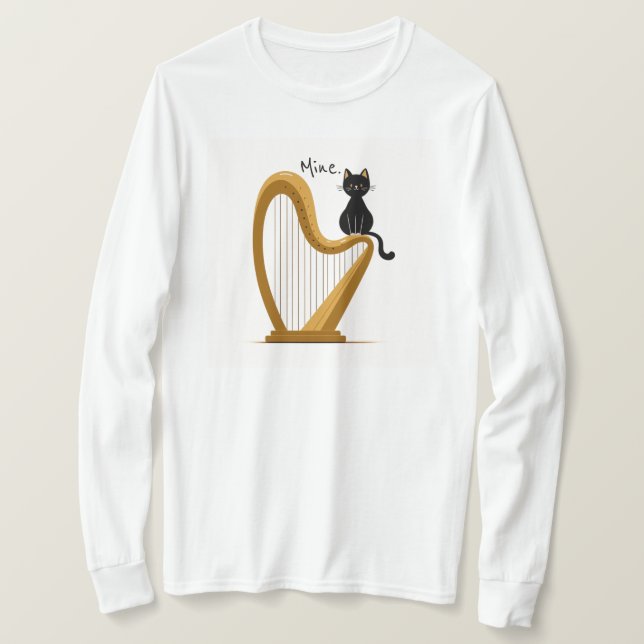 Harp and Cat Design Long Sleeve Shirt (Design Front)