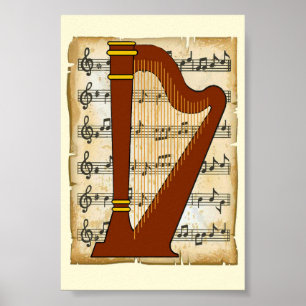 Harp and Music Poster