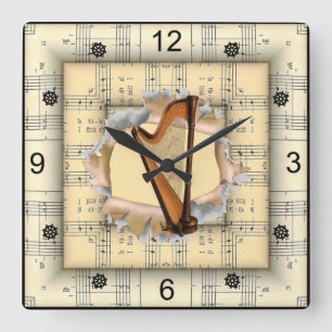 Harp ~ Breaking Through ~ Strange Sheet Music ~ Square Wall Clock
