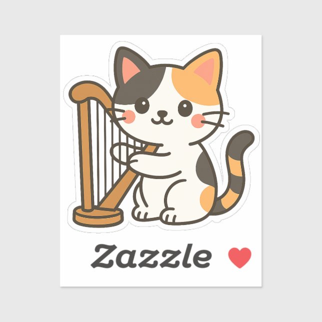 Harp Calico Cat Fantasy Art (Sheet)