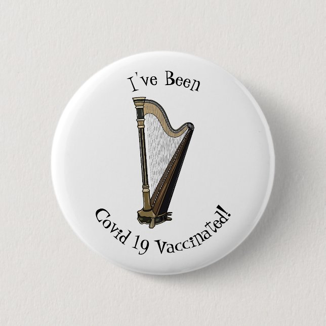 Harp cartoon illustration 6 cm round badge (Front)