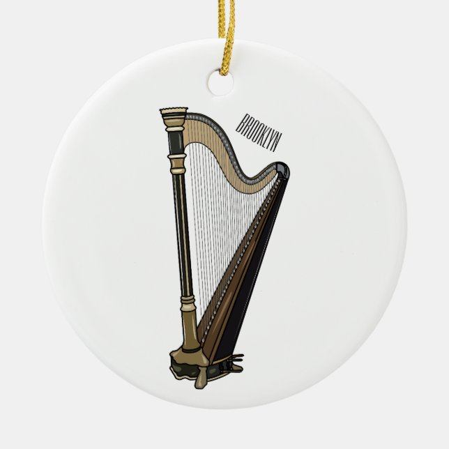 Harp cartoon illustration  ceramic tree decoration (Front)