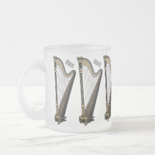 Harp cartoon illustration frosted glass coffee mug