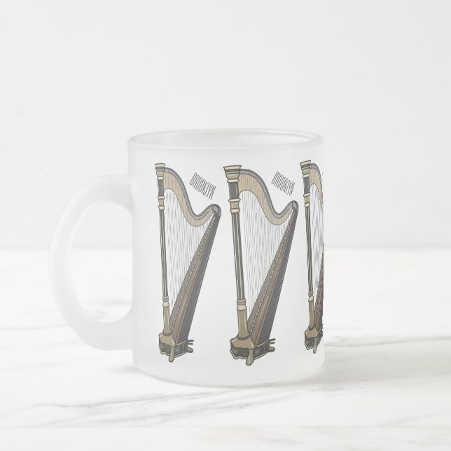 Harp cartoon illustration  frosted glass coffee mug (Left)