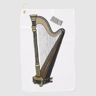 Harp cartoon illustration  golf towel