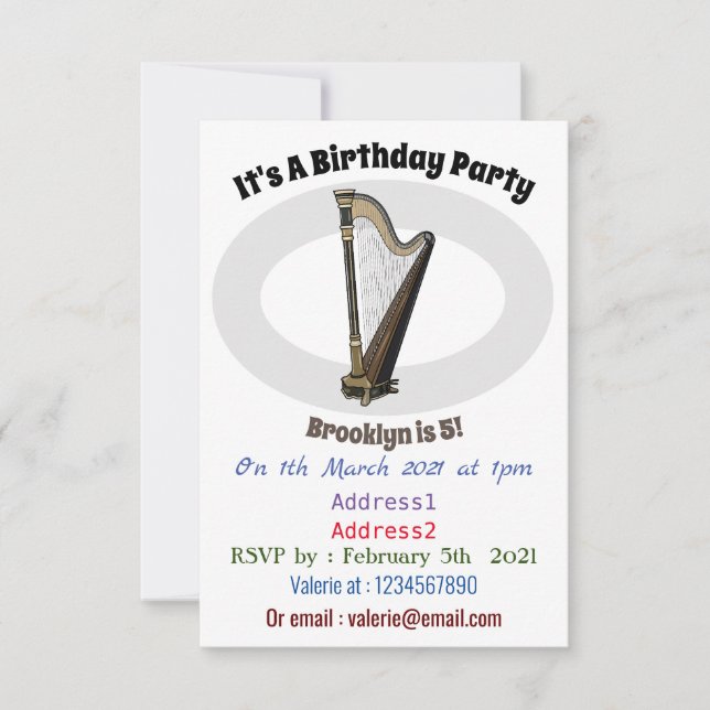 Harp cartoon illustration  invitation (Front)