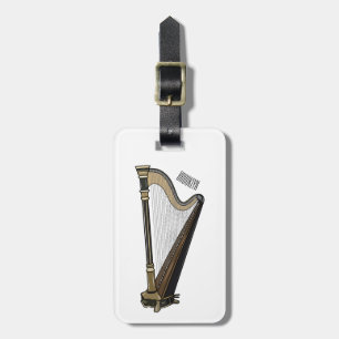 Harp cartoon illustration luggage tag