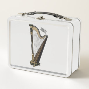 Harp cartoon illustration  metal lunch box