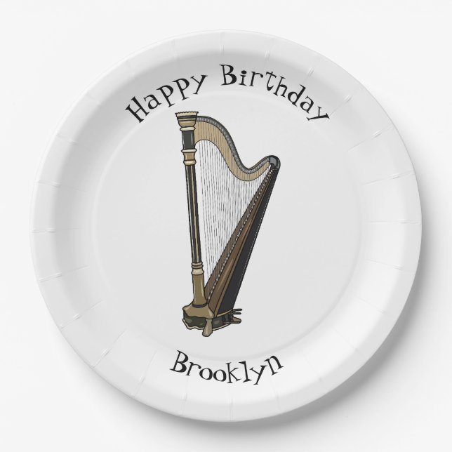 Harp cartoon illustration  paper plate (Front)