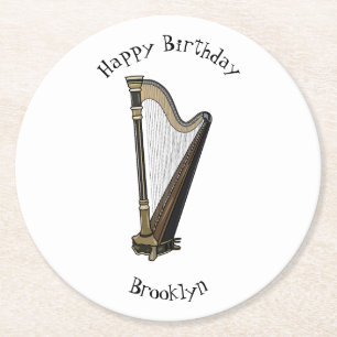 Harp cartoon illustration round paper coaster