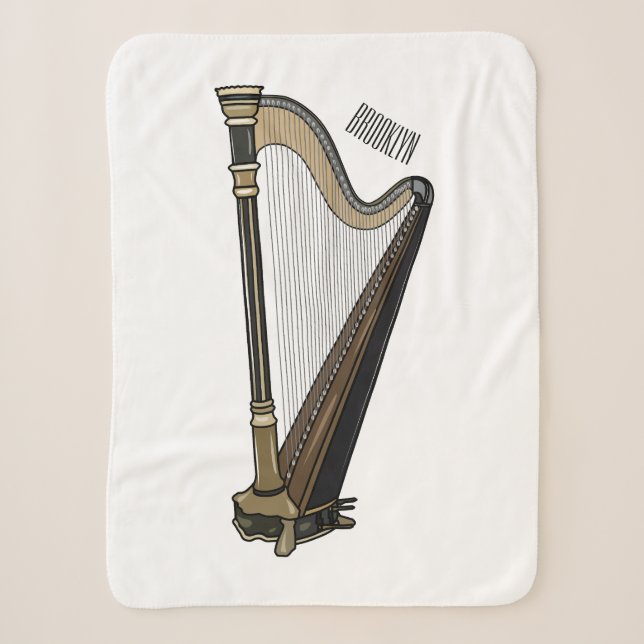Harp cartoon illustration sherpa blanket (Front)