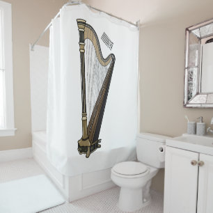 Harp cartoon illustration  shower curtain