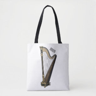 Harp cartoon illustration  tote bag