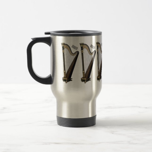 Harp cartoon illustration  travel mug (Left)