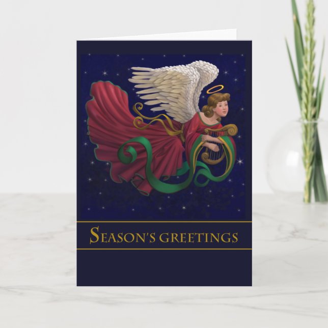 Harp Centre - Christmas Angel With Harp Card (Front)