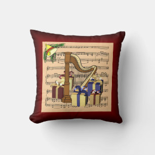 Harp & Christmas Gifts ~ Sheet Music Background Cushion