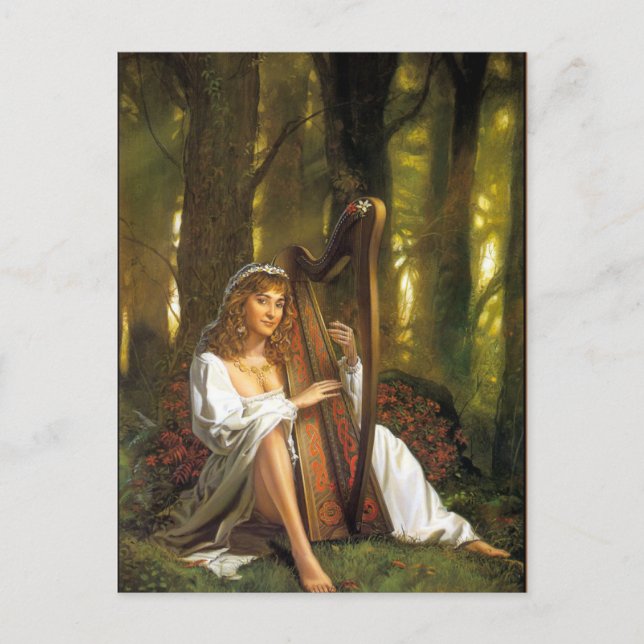 Harp Lady Postcard | Enchanting Woman with Harp (Front)