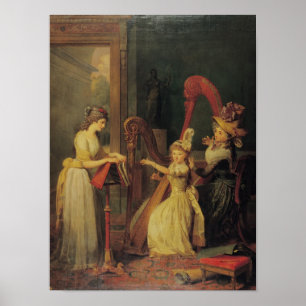 Harp lesson given by Madame de Genlis Poster