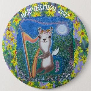 Harp Moon Angel 6 Cm Round Badge