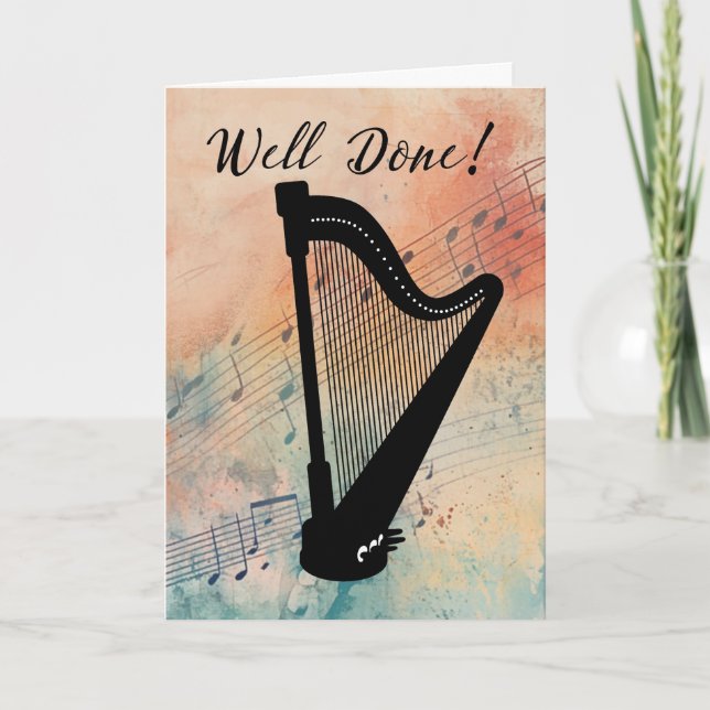Harp Music Performance Congratulations Watercolor Card (Front)