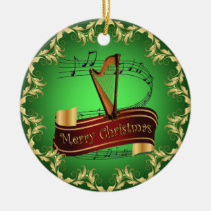 Harp ~ Musical Scroll ~ Merry Christmas ~ * ~  Ceramic Tree Decoration