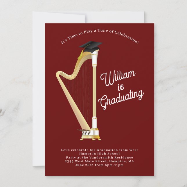 Harp Musician Graduation Party Music Invitation (Front)