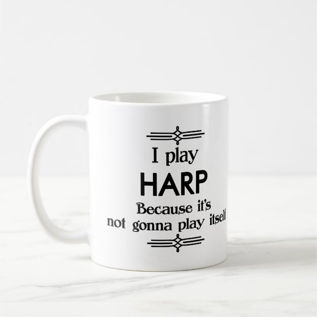 Harp - Play Itself Funny Deco Music Coffee Mug (Left)