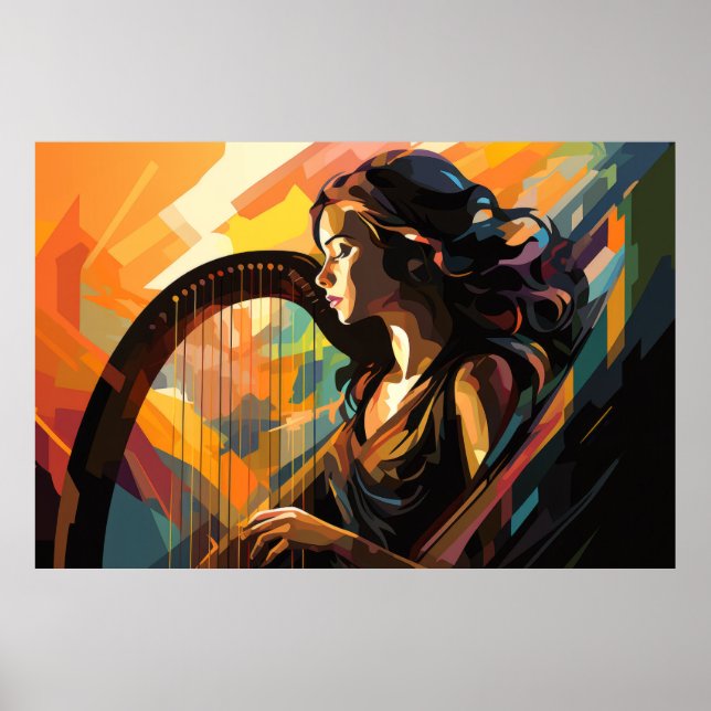 Harp Player Music Painting Abstract Art Decor (Front)
