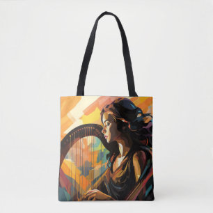 Harp Player Music Painting Abstract Art Decor Tote Bag