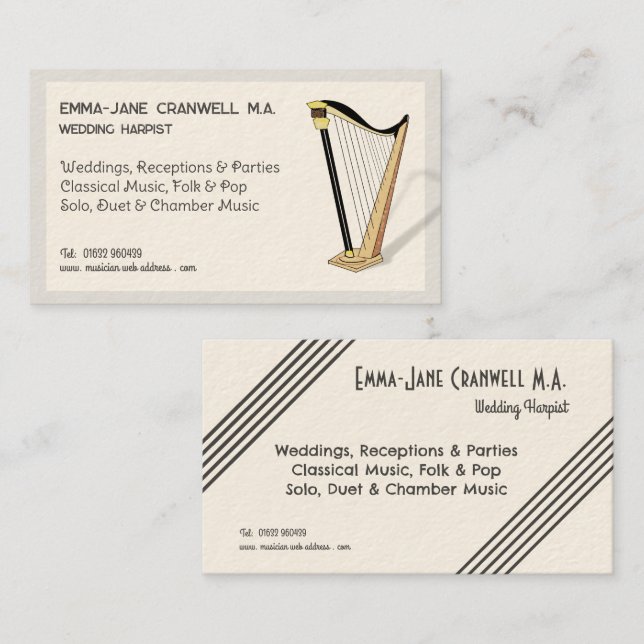 Harp Player Wedding Harpist Musician Personalized Business Card (Front/Back)