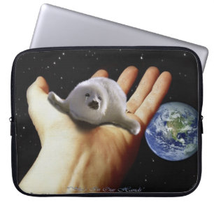 Harp Seal Pup, Hand and Planet Earth Laptop Sleeve