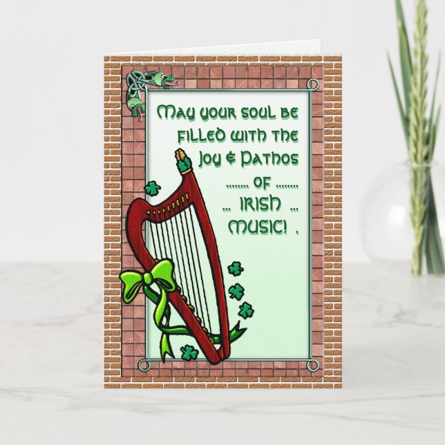 Harp, Shamrocks, Irish Music Blessing Personalised Card (Front)