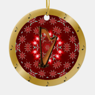 Harp ~ Silver ~ Red~ Gold ~ Christmas ~ Ceramic Tree Decoration