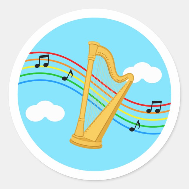 Harp Sticker Sky Rainbow Music Kids (Front)