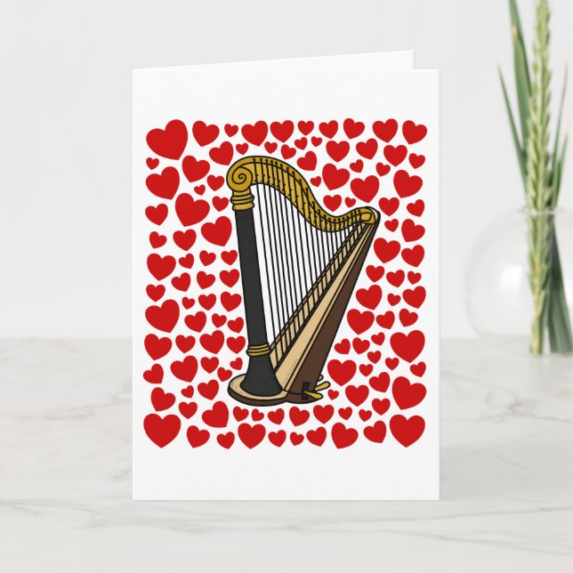 Harp With Hearts Valentines Anniversary Card (Front)