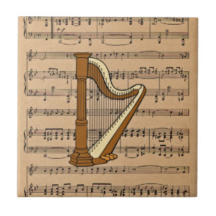Harp With Sheet Music Background Tile
