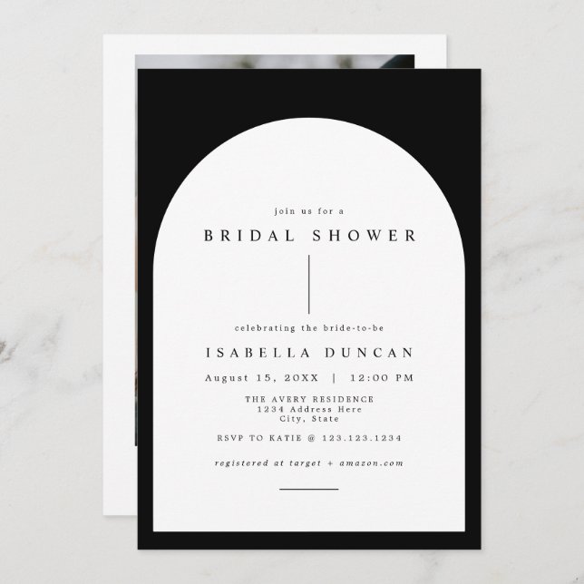HARPER Boho Black & White Arched Bridal Shower Invitation (Front/Back)