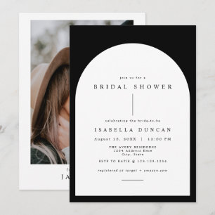 HARPER Boho Black & White Arched Bridal Shower Invitation