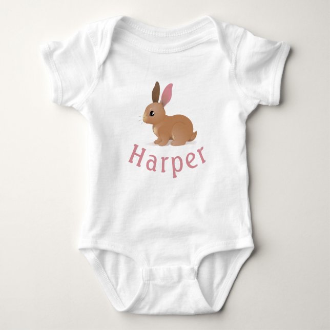 Harper Custom Bunny Nursery Girls Name Reveal Baby Bodysuit (Front)