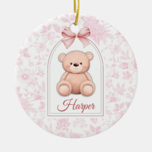 Harper   Custom Pink Teddy Bear Nursery Design  Ceramic Tree Decoration