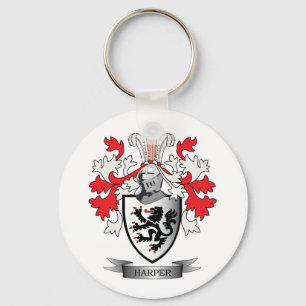 Harper Family Crest Coat of Arms Key Ring