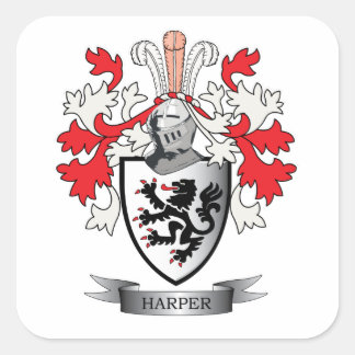 Harper Family Crest Coat of Arms Square Sticker