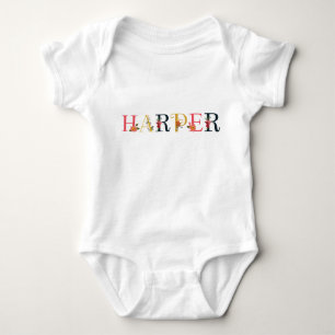 HARPER Name Art With Flowers Embroidered Baby Bodysuit