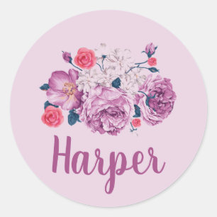 Harper Name Floral Custom Vintage Flower Girl Rose Classic Round Sticker