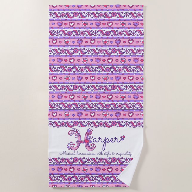Harper name meaning flower heart pink towel (Front)