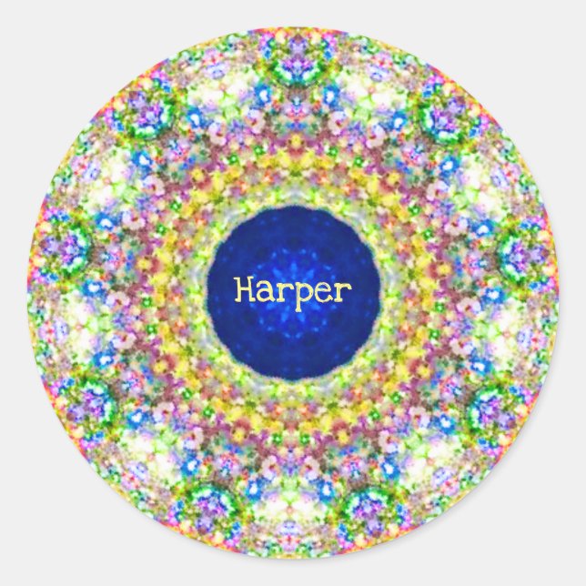 HARPER ~ Sweet Floral Pattern ~ Personalized Classic Round Sticker (Front)