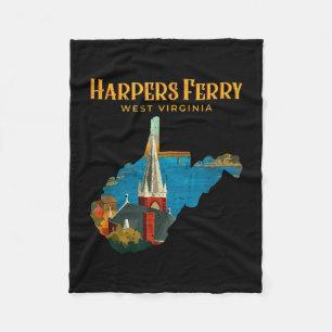 Harpers ferry landscape west virginia map retro fleece blanket