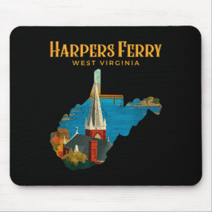 Harpers ferry landscape west virginia map retro mouse pad