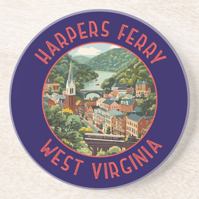 Harpers Ferry West Virginia Distressed Circle Coaster (Front)